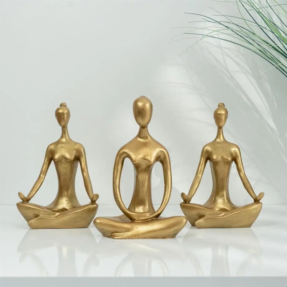 Aura Candle Holder Set (20 cm) – Handmade Gold Triple Figure Designer Decor
