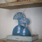 Aztec Fan Couple Sculpture Set (24 cm) – Handmade Blue Gold Silver Designer Decor