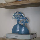 Aztec Fan Couple Sculpture Set (24 cm) – Handmade Blue Gold Silver Designer Decor