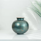 Bakirdan Collection Glitter Cube Ceramic Vase (20.5 cm) – Handmade Petrol Green & Copper Designer Decor