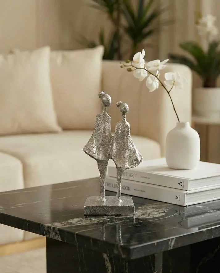 Balance Abstract Figure Pair (30 cm) – Handmade Silver Sculptural Designer Decor