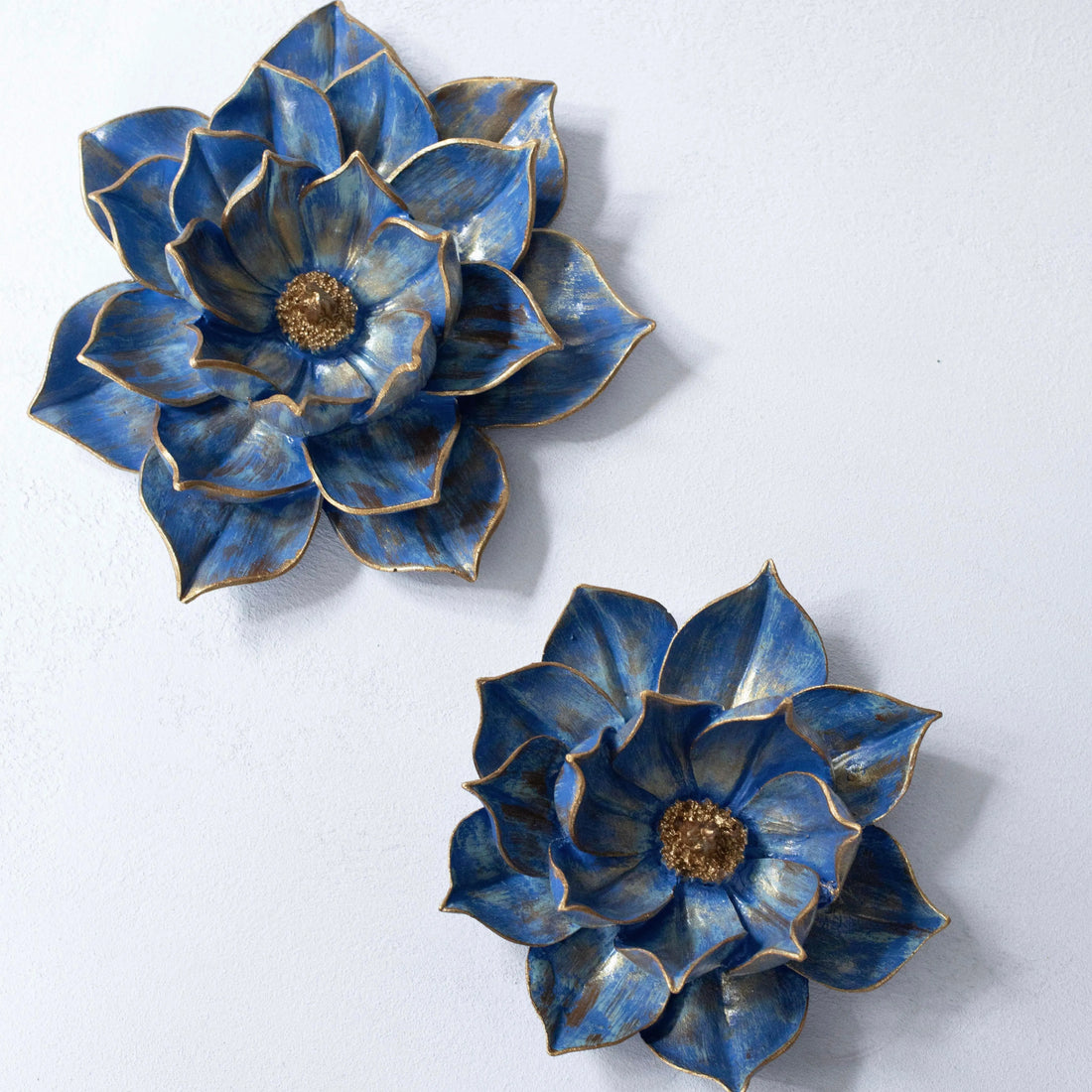 Celestia Lotus Table & Wall Decor Set (2-Piece) – Handmade Blue & Gold Designer Decor (26 cm)