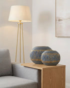 Semavi Flat Ceramic Vase Set (2-Piece) (28 cm) – Handmade Blue, Grey & Gold Designer Decor