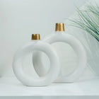 Copper Collection Ceramic Double Ring Vase Set (31 cm) – Handmade White Designer Decor