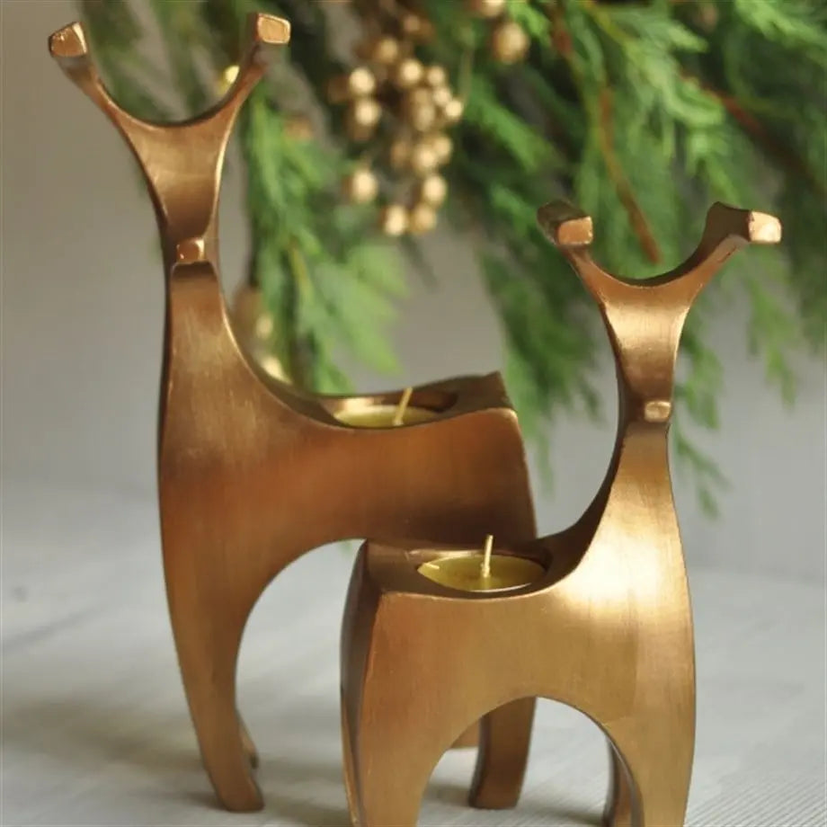 Deer Candle Holder Set (25 cm) – Handmade Gold Decorative Pair