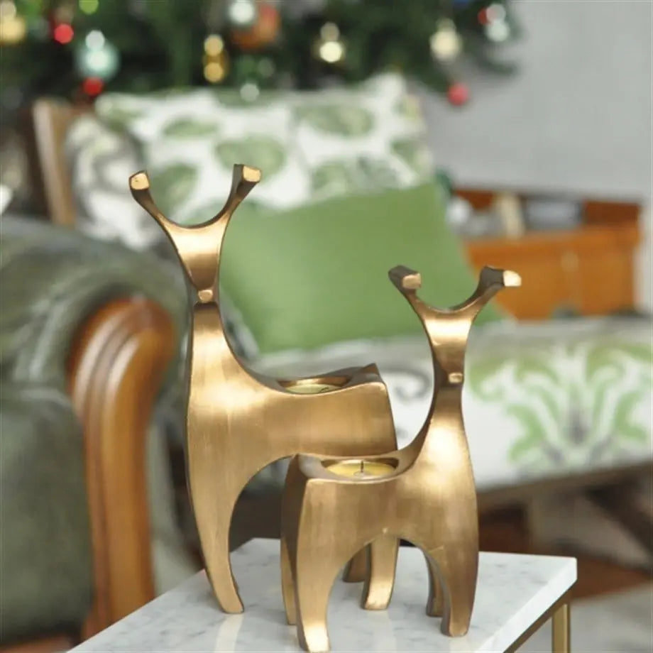 Deer Candle Holder Set (25 cm) – Handmade Gold Decorative Pair