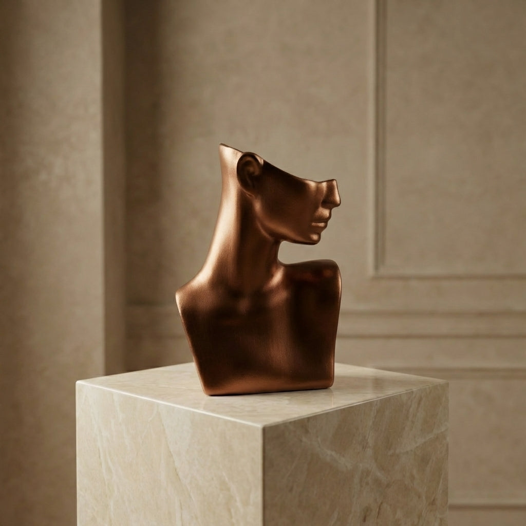 Weibliche Keramikbüste (21,5 cm) – Handgefertigte braune Dekoskulptur