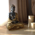 Golden Tranquility Buddha Sculpture – Handmade Anthracite & Gold Polyester Designer Decor (40 cm)