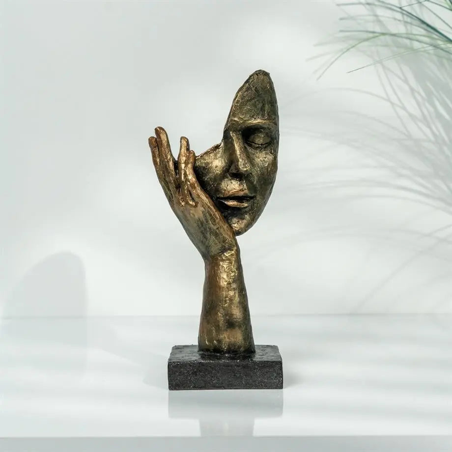 Happy Mask Decorative Object (25 cm) – Handmade Gold Black Polyester Sculpture