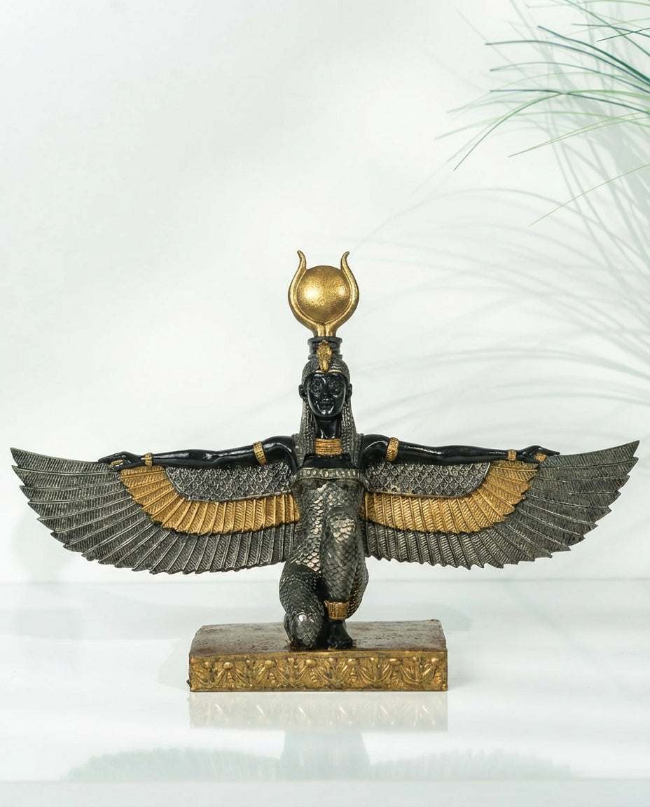 Isis Egyptian Goddess Sculptural Decor Object (32 cm) – Handmade Black, Anthracite & Gold Polyester Designer Decor