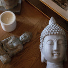 Mini Buddha Sculpture – Handmade Light Green & Gold Polyester Designer Decor (23 cm)