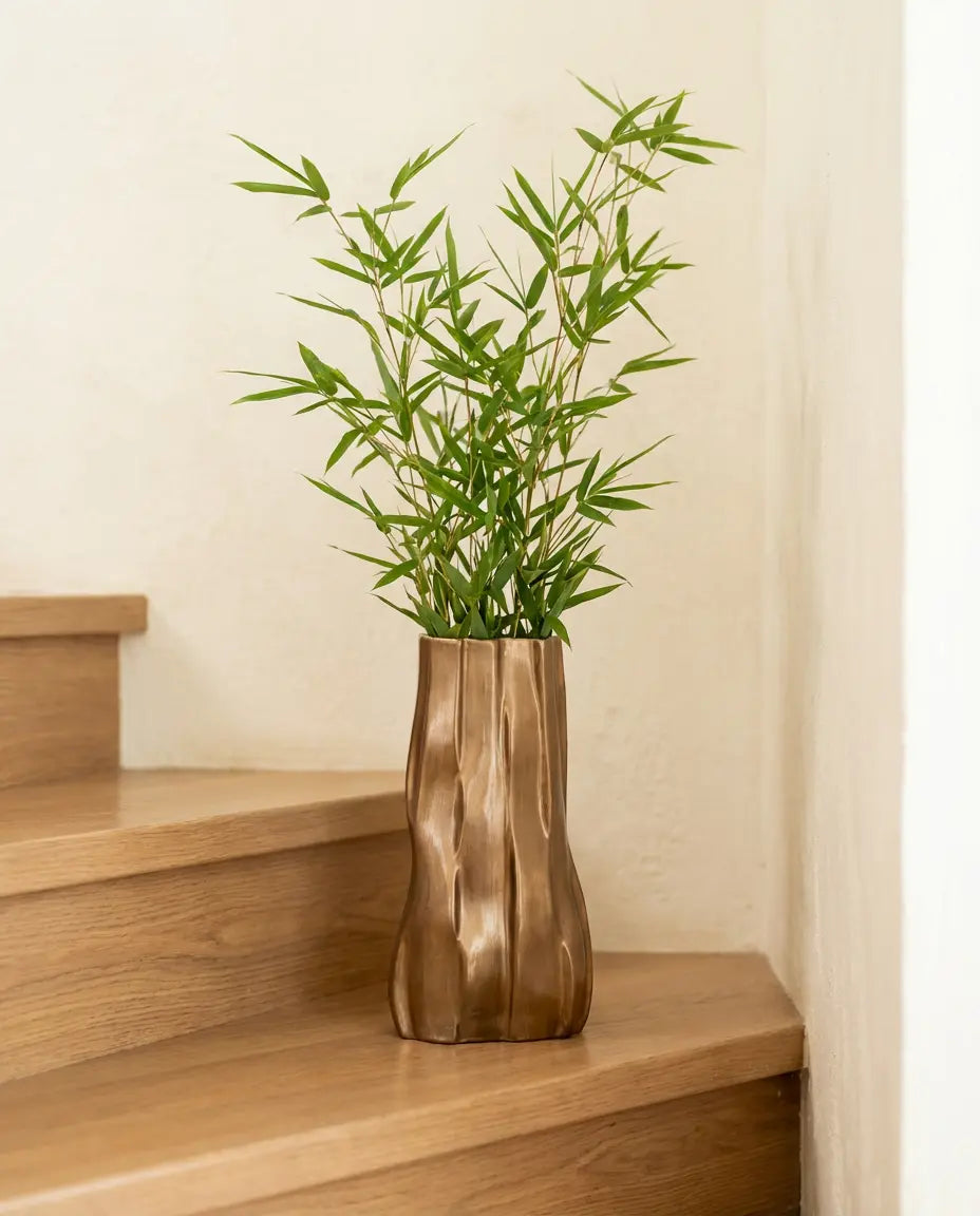 Moderna Flow Sculptural Ceramic Vase (35 cm) – Handmade Metallic Brown Designer Decor