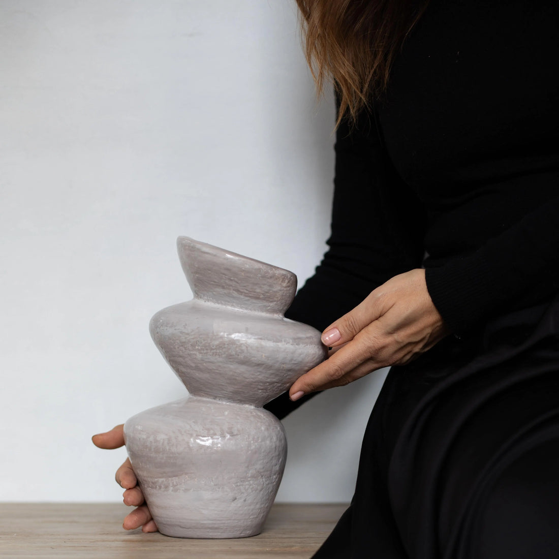 Moderna Collection Stone Ceramic Vase – Handmade Cream & Mink Tones Designer Decor (30 cm)