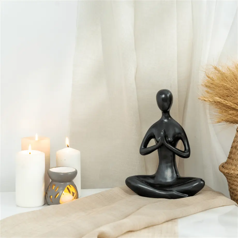 Namaste Yoga Sculptural Object – Handmade Black Polyester Designer Decor (26 cm)