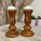 Nordic Collection Ceramic Candle Holder Set – Handmade 2-Piece Wood-Look Designer Decor (14 cm)