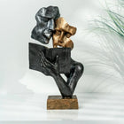 Reading Couple Mask Decorative Object (35 cm) – Handmade Copper Silver Black Polyester Sculpture
