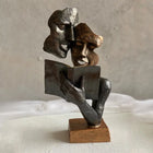 Reading Couple Mask Decorative Object (35 cm) – Handmade Copper Silver Black Polyester Sculpture