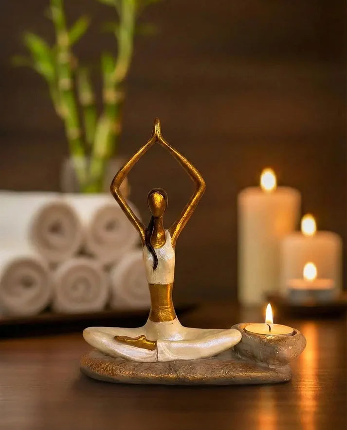 Crown Chakra Yogini Candle Holder (22 cm) – Handmade White Spiritual Designer Decor