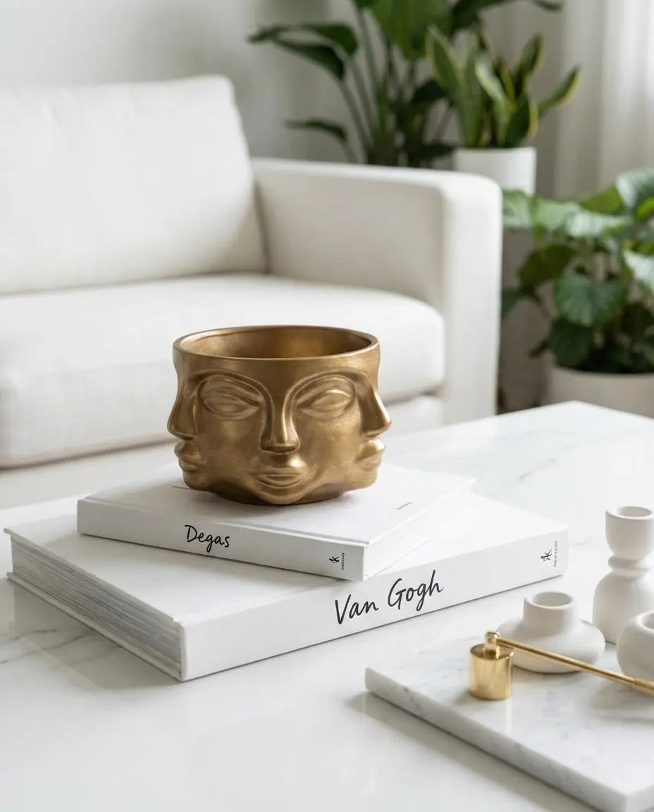handmade gold face planter with sculptural geometric design
