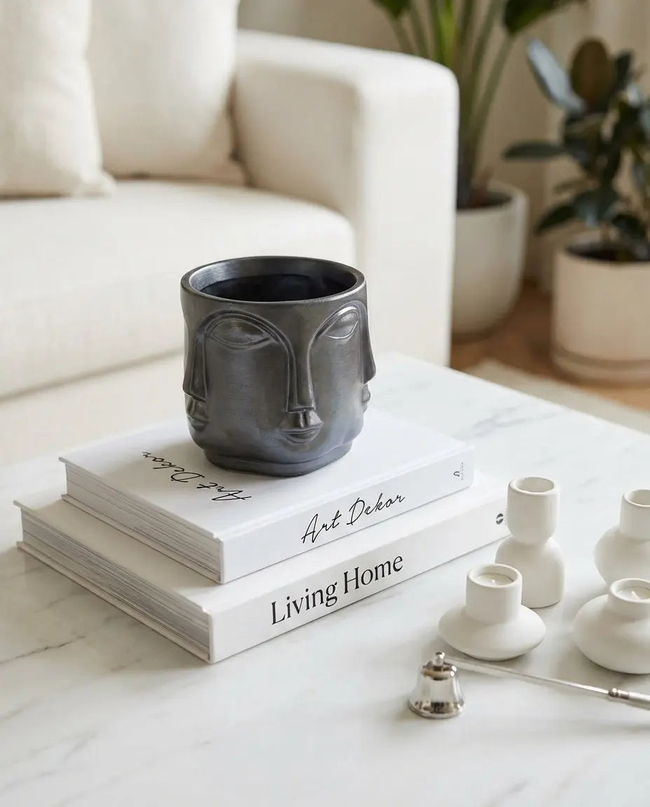 handmade metallic black mini planter with geometric sculptural design