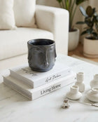 handmade metallic black mini planter with geometric sculptural design