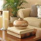handmade flat ceramic vase in cream brown and copper tones for modern interior decor