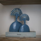 handmade aztec fan sculpture set in blue gold and silver tones