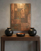 handmade ceramic cube vase and bowl set in black and bronze for modern interior decor