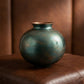 modern cube ceramic vase decor in petrol green with copper finish