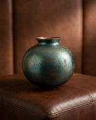 modern cube ceramic vase decor in petrol green with copper finish
