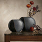 Bakirdan Flaches Keramikvasen-Set (2-teilig) (30 cm) – Handgefertigtes Design-Dekor in Anthrazit, Schwarz und Kupfer