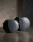 Bakirdan Flat Ceramic Vase Set (2-Piece) (30 cm) – Handmade Anthracite, Black & Copper Designer Decor