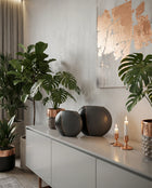 Bakirdan Flat Ceramic Vase Set (2-Piece) (30 cm) – Handmade Anthracite, Black & Copper Designer Decor