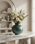 handmade glitter cube ceramic vase in petrol green and copper decorative finish