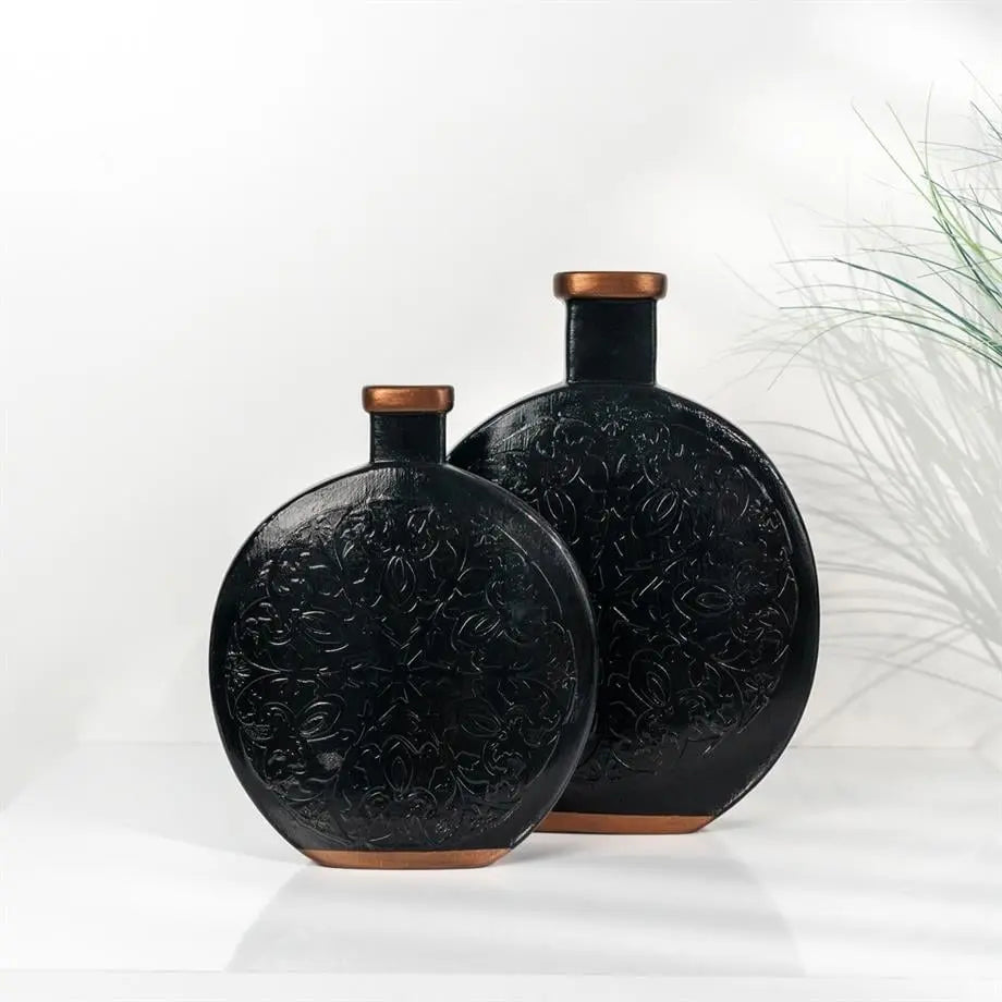 handmade black and copper ceramic vase set for modern interior decor