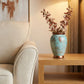 handmade turquoise ceramic vase with copper accents for modern interior decor