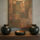 decorative cube ceramic vases styled on a modern console table