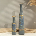 two piece tall ceramic vase set styled on a modern console table