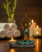 blue yogini candle holder sculpture for meditation and yoga space decor