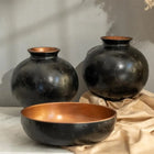 black bronze ceramic decor bowl and cube vase set for contemporary interiors