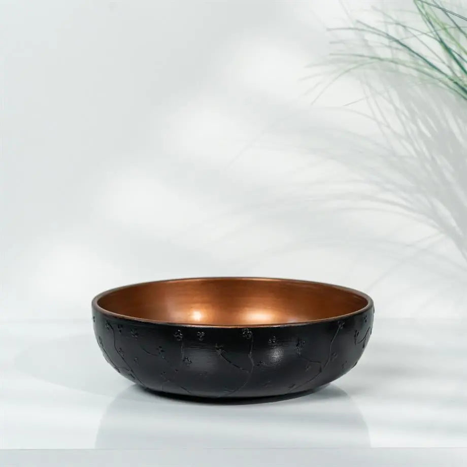 black bronze ceramic decor bowl and cube vase set for contemporary interiors