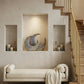 decorative crescent ceramic sculpture styled on a modern console table