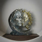 handmade sun and moon sculpture in silver and gold for modern interior decor