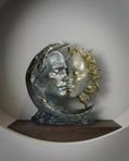 handmade sun and moon sculpture in silver and gold for modern interior decor
