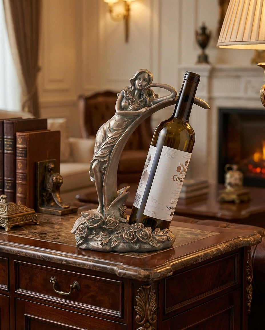figurative wine bottle holder sculpture for bar and home decor