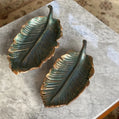handmade green and gold decorative leaf tray set for modern interior decor