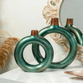 handmade green ceramic double ring vase set for modern interior decor