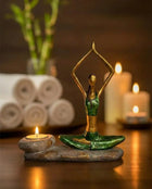 green yogini candle holder sculpture for meditation and yoga space decor
