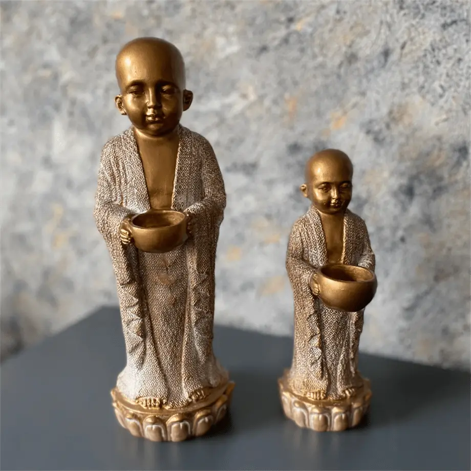 handmade antique gold buddhist monk candle holder set for meditation decors