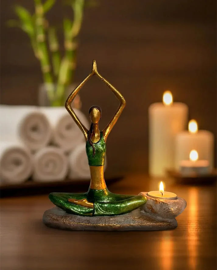 Heart Chakra Yogini Candle Holder (22 cm) – Handmade Green Spiritual Designer Decor